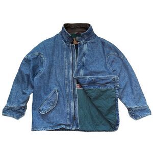 Vintage Men’s New River Co. Quality Blue Denim Jacket Size XL Leather Collar